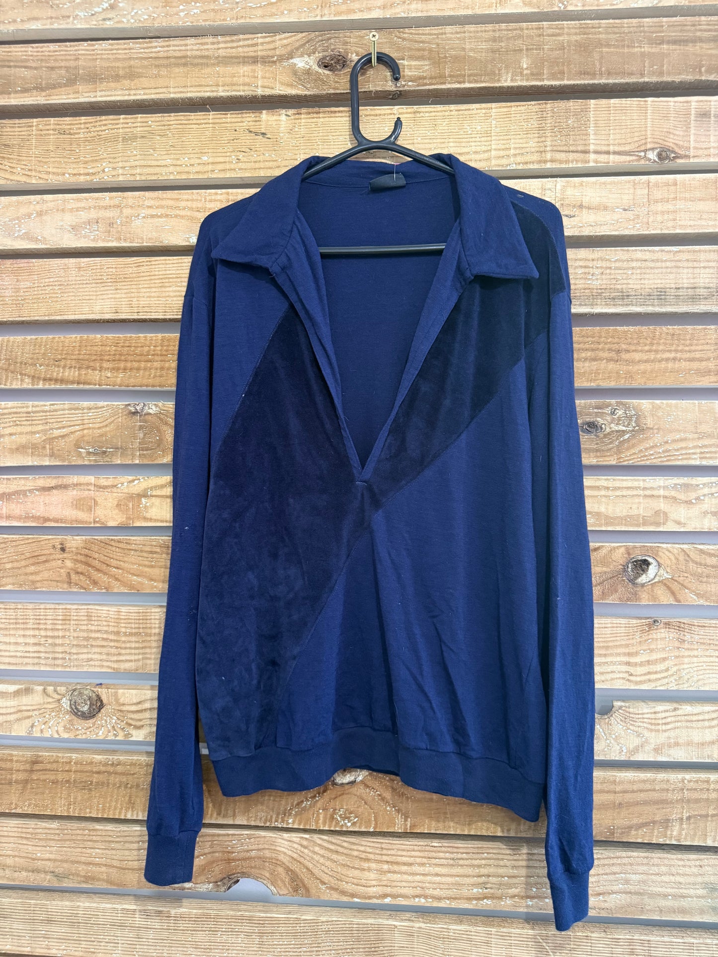 Vintage 90s Versace open velour v neck top/ shirt. Size Large.