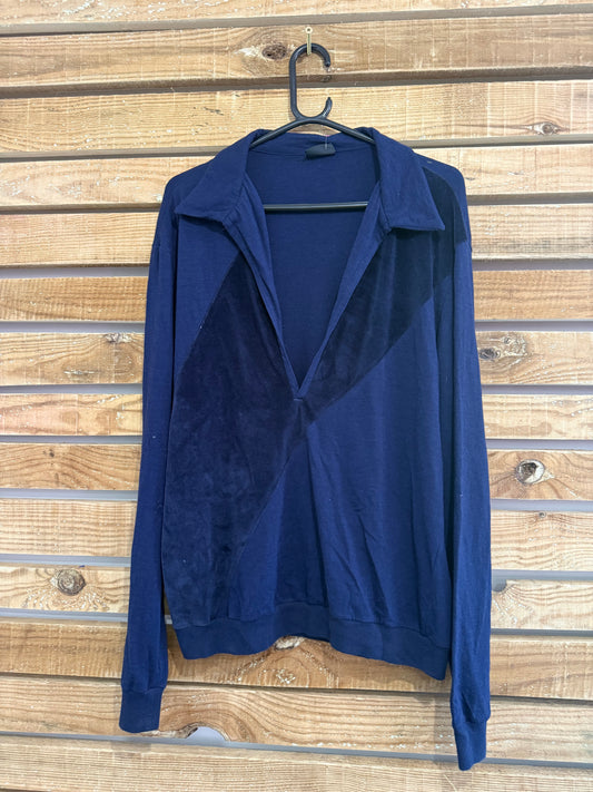 Vintage 90s Versace open velour v neck top/ shirt. Size Large.