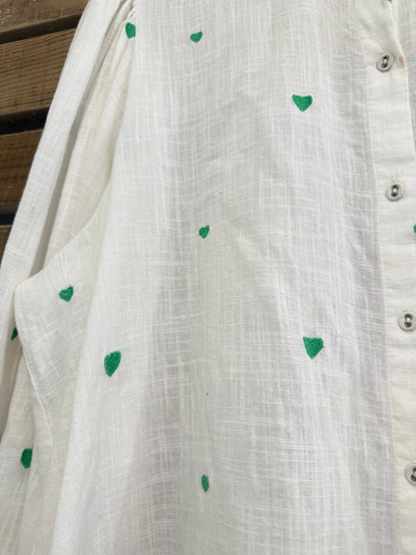 YAS linen heart scalloped collar button up blouse/ shirt. Size Medium.