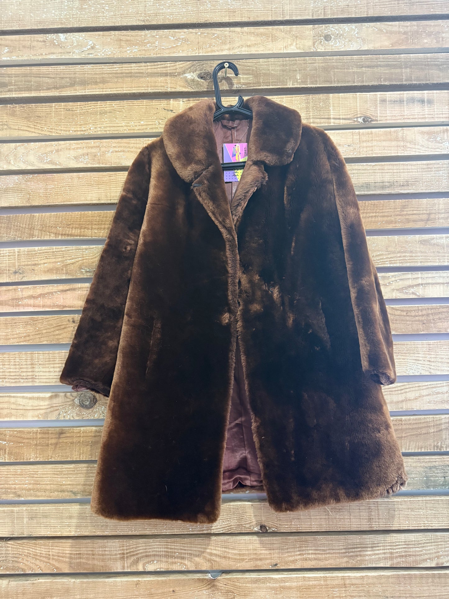 Vintage Pannofix Lambskin Fur Coat Brown. UK14. Teddy Bear