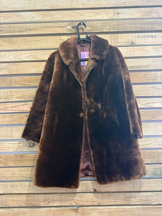 Vintage Pannofix Lambskin Fur Coat Brown. UK14. Teddy Bear