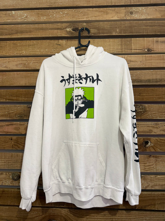 Vintage Y2K Naruto Japanese Anime graphic hoodie. Hooded sweater. White Size Large.