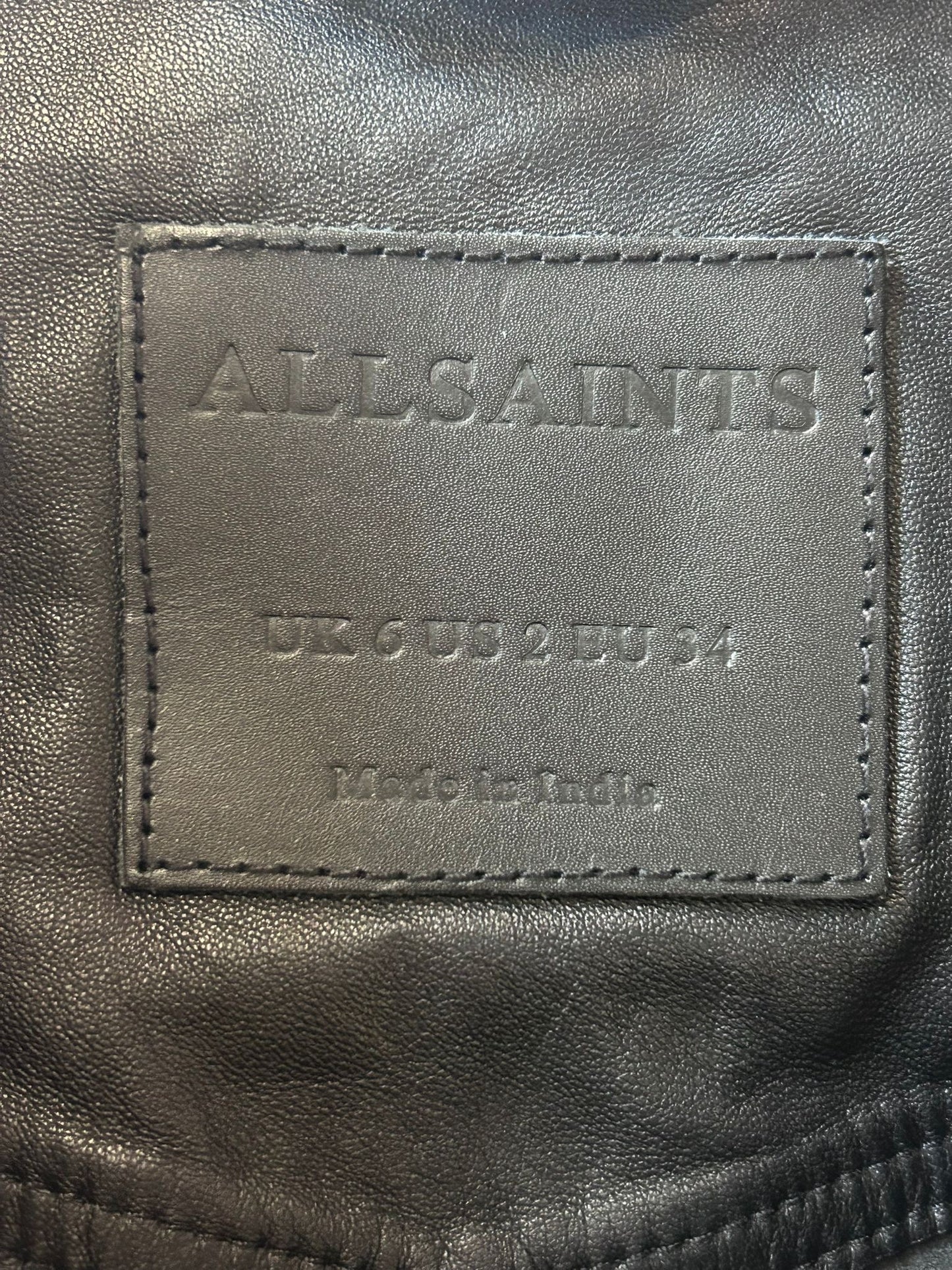 All saints Jackie puff sleeve leather midi dress. Size 6.