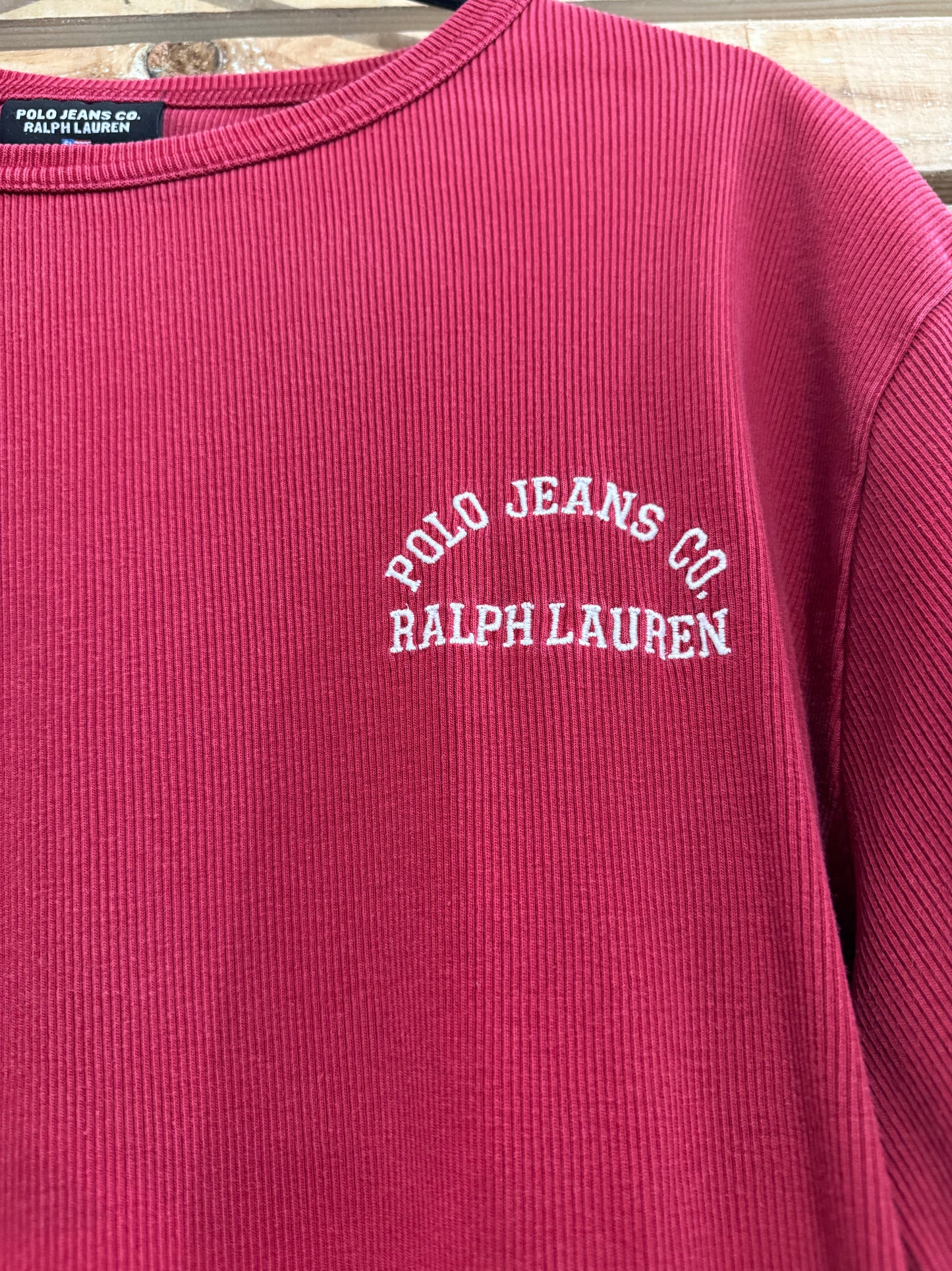 Vintage 90s Ralph Lauren ribbed embroidered logo T-shirt. Size XL.