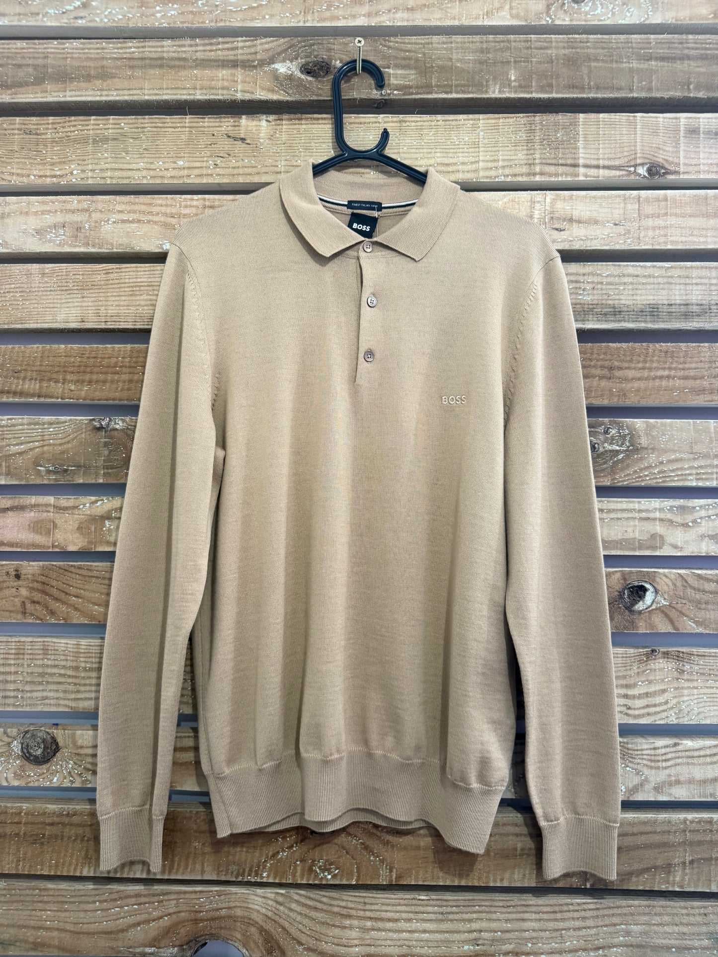 Hugo boss long sleeved wool polo shirt. Size Medium. Beige.