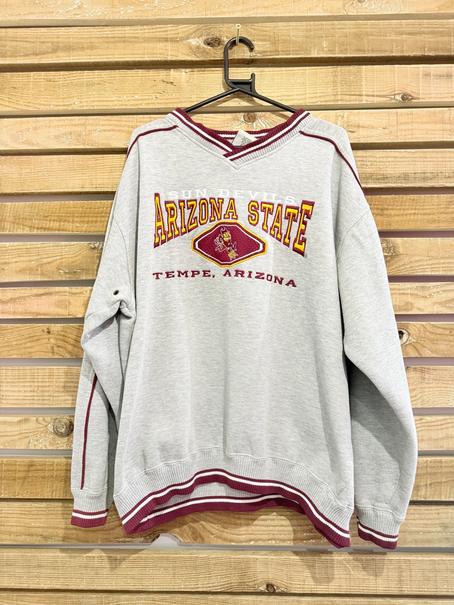 Vintage 90s Lee American varsity embroidered sweater/ sweatshirt. “Sun Devils, Arizona State” USA. Size XL.