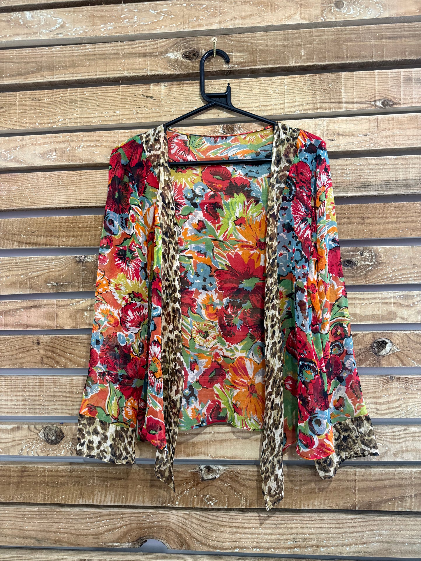Vintage Y2K Marari floral 100% silk top/ open jacket. Free sizing.