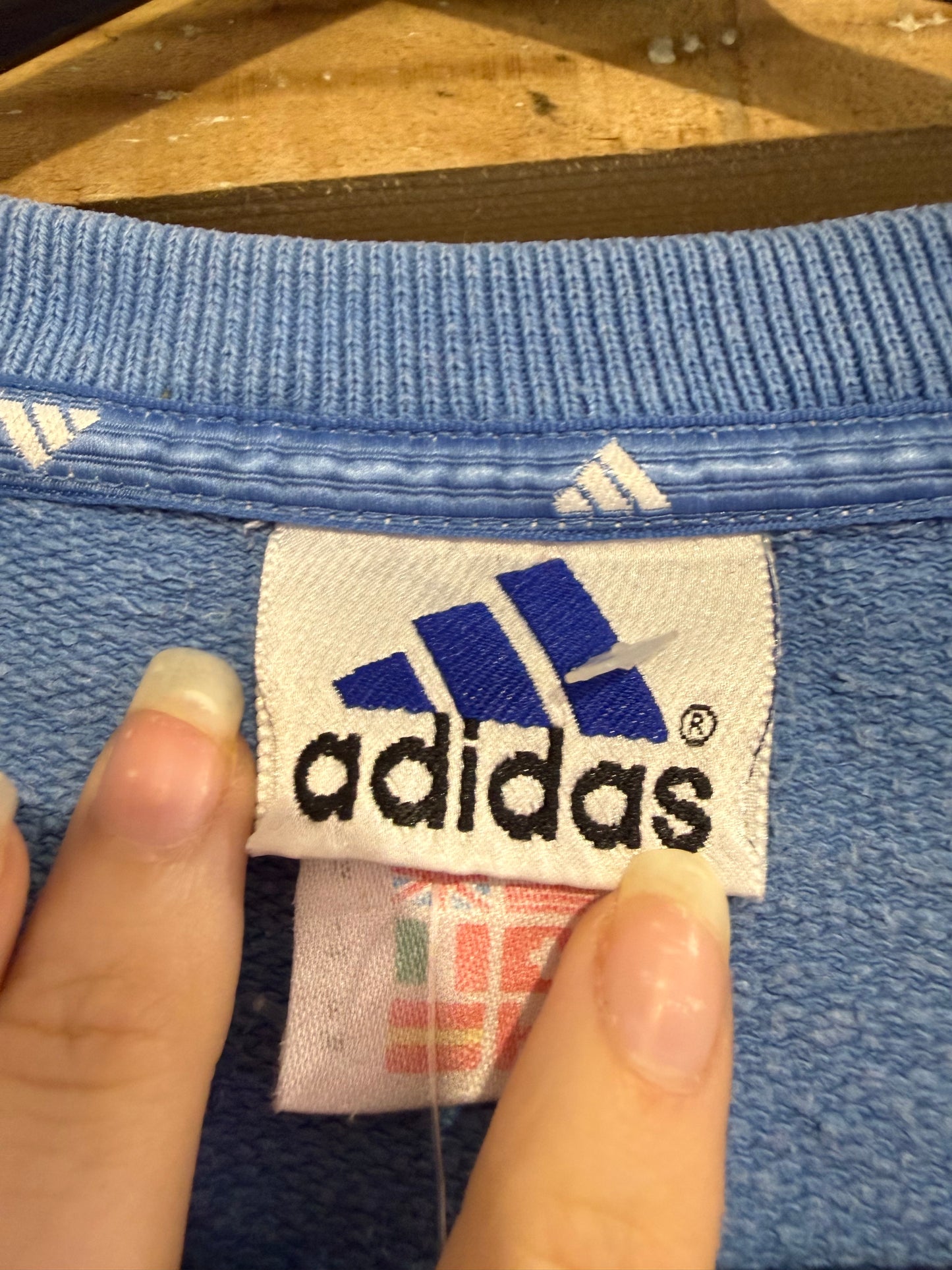 Vintage 90s Adidas blue sweater/ sweatshirt. Size Small.