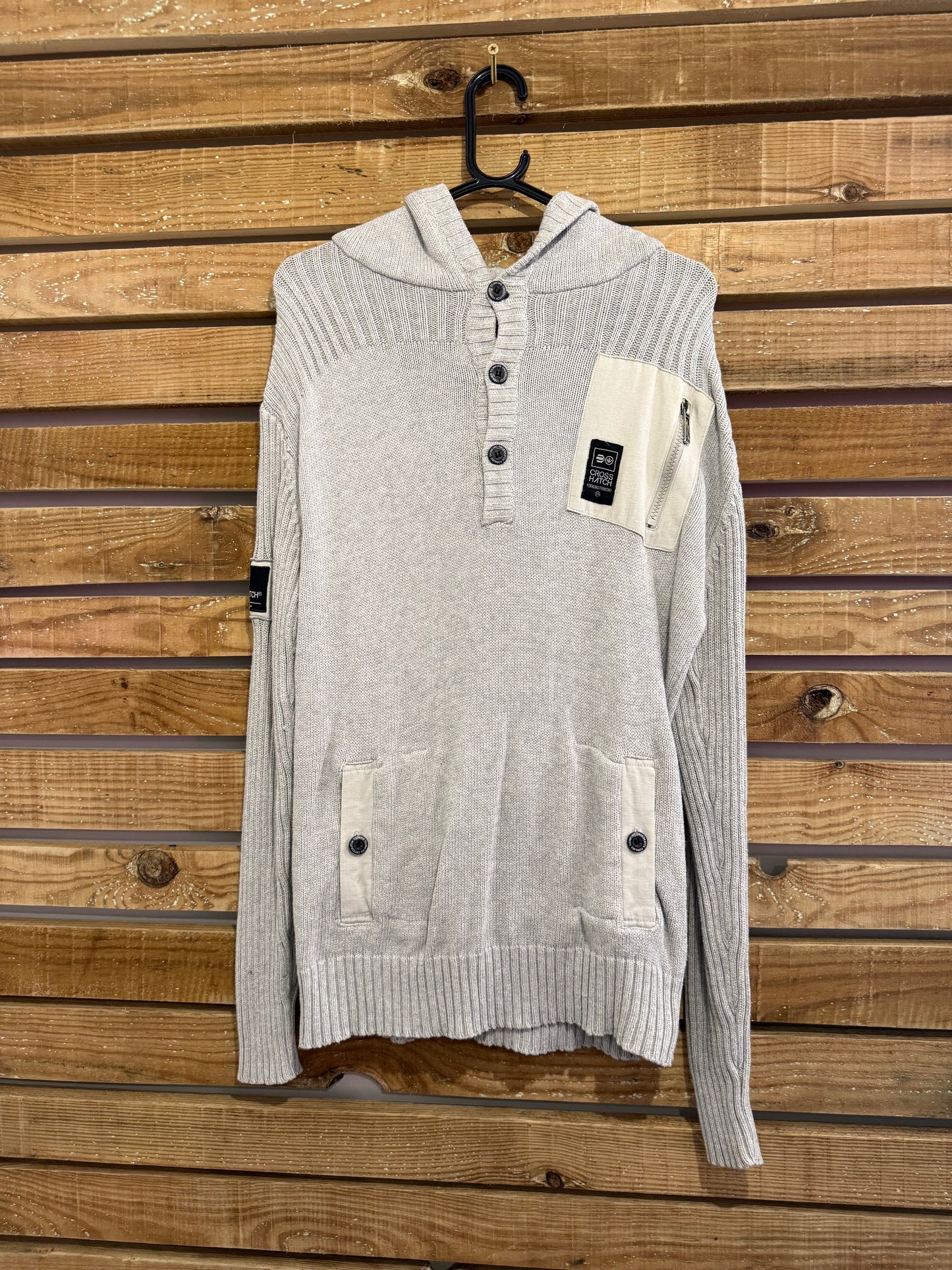 Vintage Y2K Crosshatch 1/4 button up jumper/ sweater. Grey. Size Large.