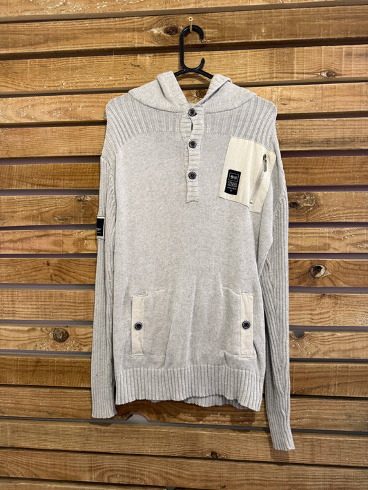 Vintage Y2K Crosshatch 1/4 button up jumper/ sweater. Grey. Size Large.