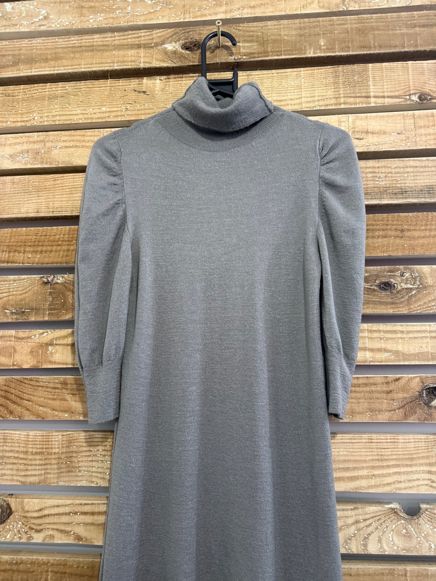 Vintage 90s Transit Paris Dress. Knitted. Contemporary. Puff sleeve. Grey. Size UK8-10