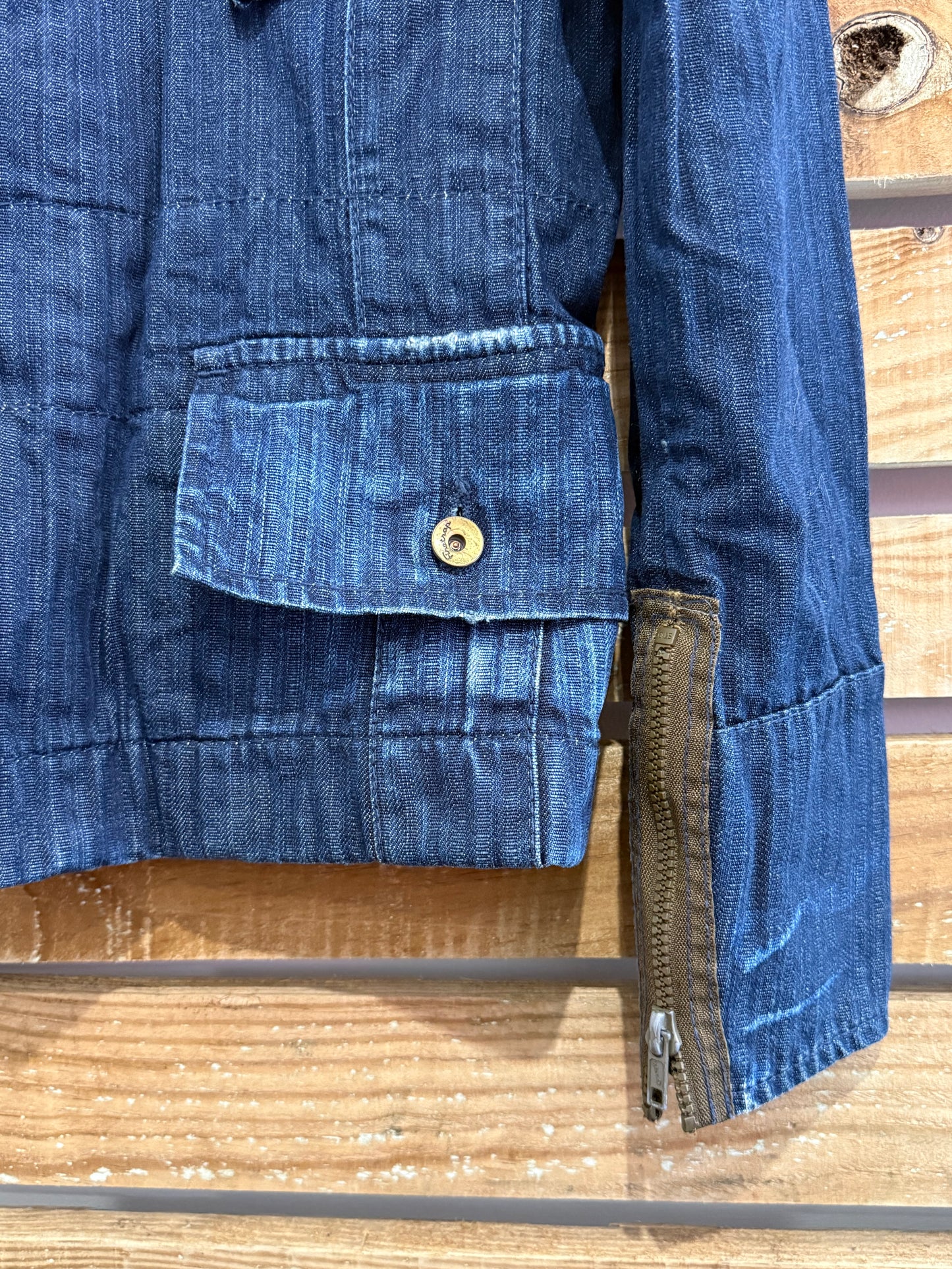 Vintage Y2K Firetrap Black Seal technical military style denim jacket. Size large.