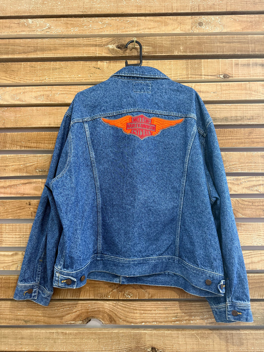 Vintage 80s Deadstock RARE Lee x Harley Davidson blue denim Jacket. Size XXL. Biker
