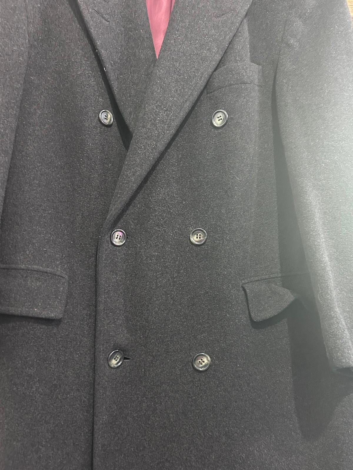 Vintage 80s Wool & Cashmere double breasted Coat. Navy. Size large.