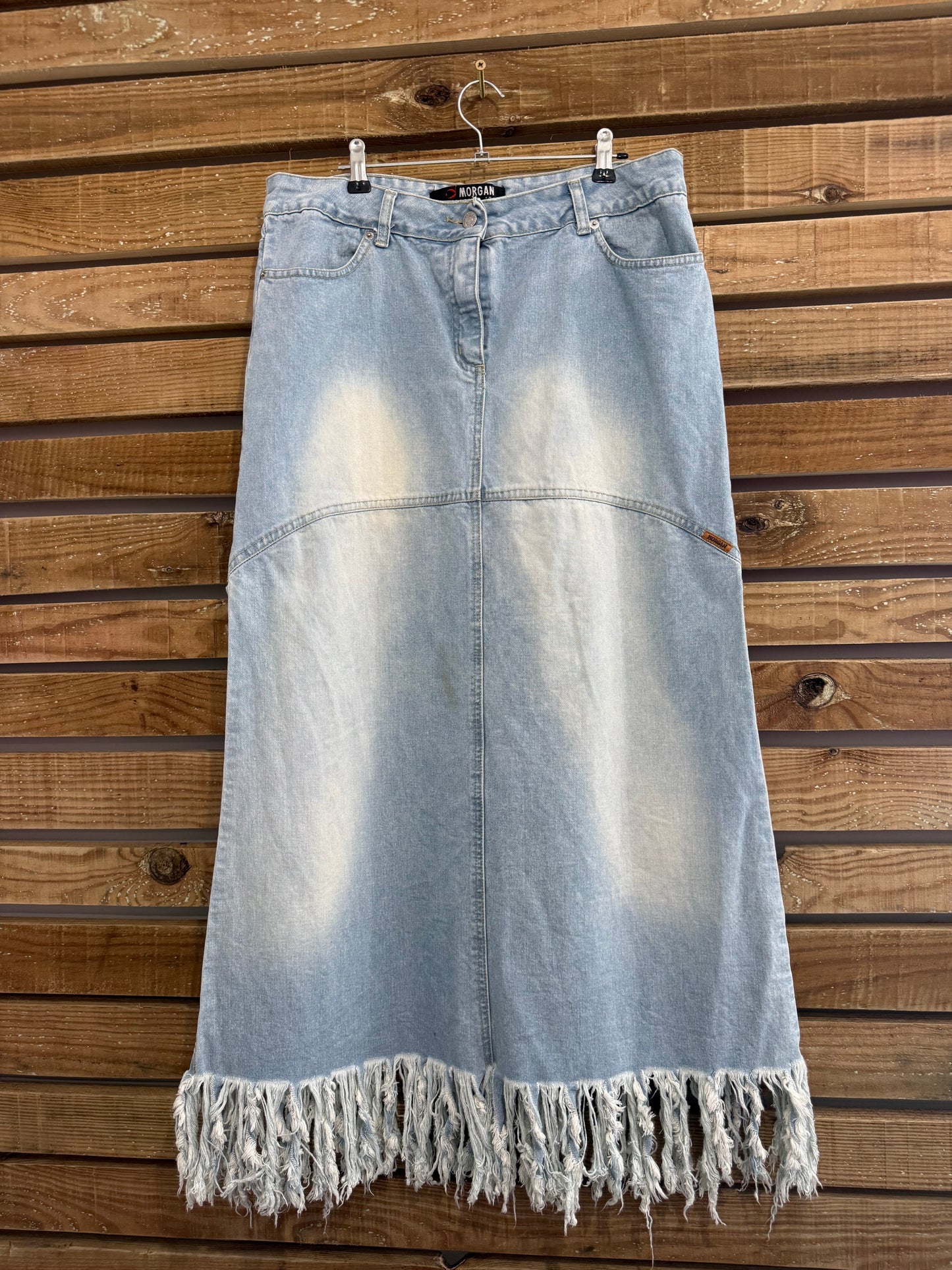 Vintage Y2K Morgan de Toi denim maxi skirt. Tassels. Eu42. Size UK12 32” waist.