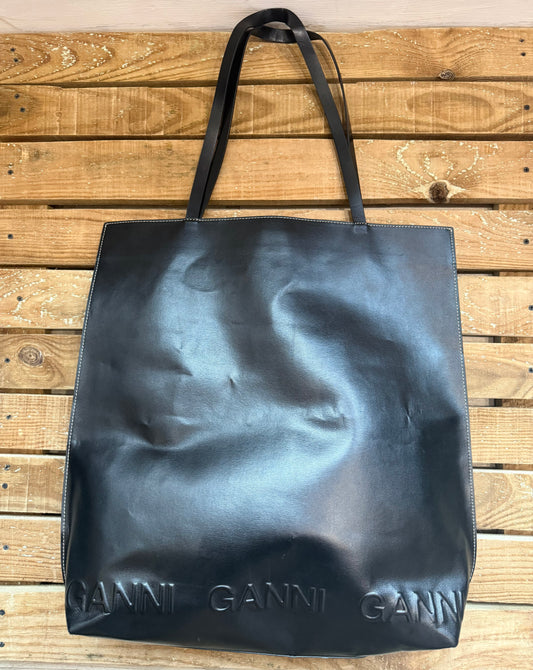 Ganni recycled leather banner tote bag.