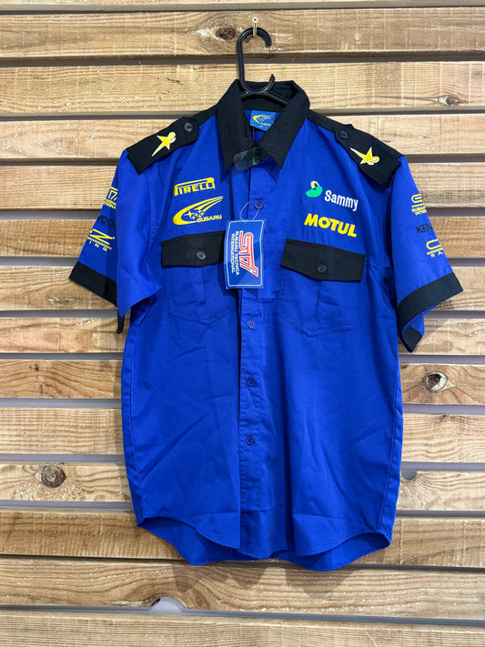Vintage 90s Subaru World Rally Team Button Sammy 555 Motorsports Racing Shirt. Size Medium. Deadstock. BNWT.