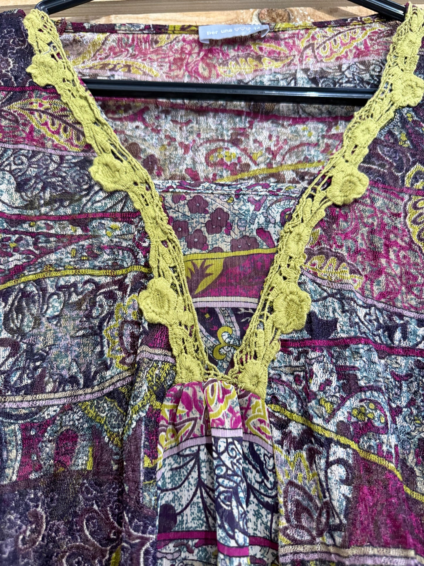 Vintage Y2K Per Una sheer lace trim tie tunic top. UK14.