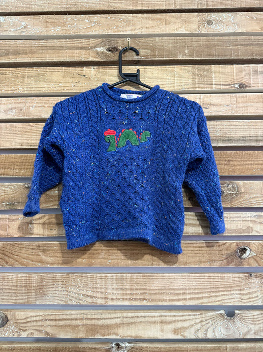 Vintage 90s kids blue aran Knit Cable Knit Jumper. Made in Scotland. Age 5/6