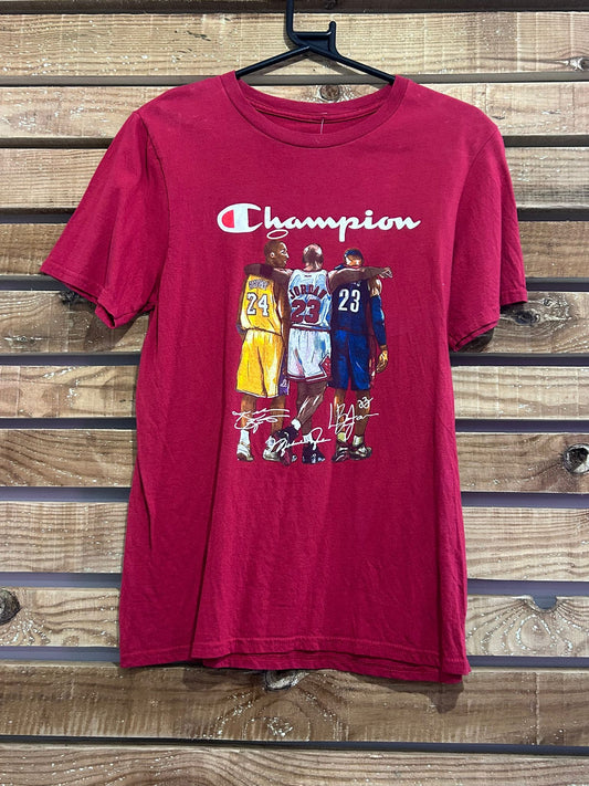 Champion Kobe Bryant Michael Jordan Lebron James T-shirt.  Red. Size Small.
