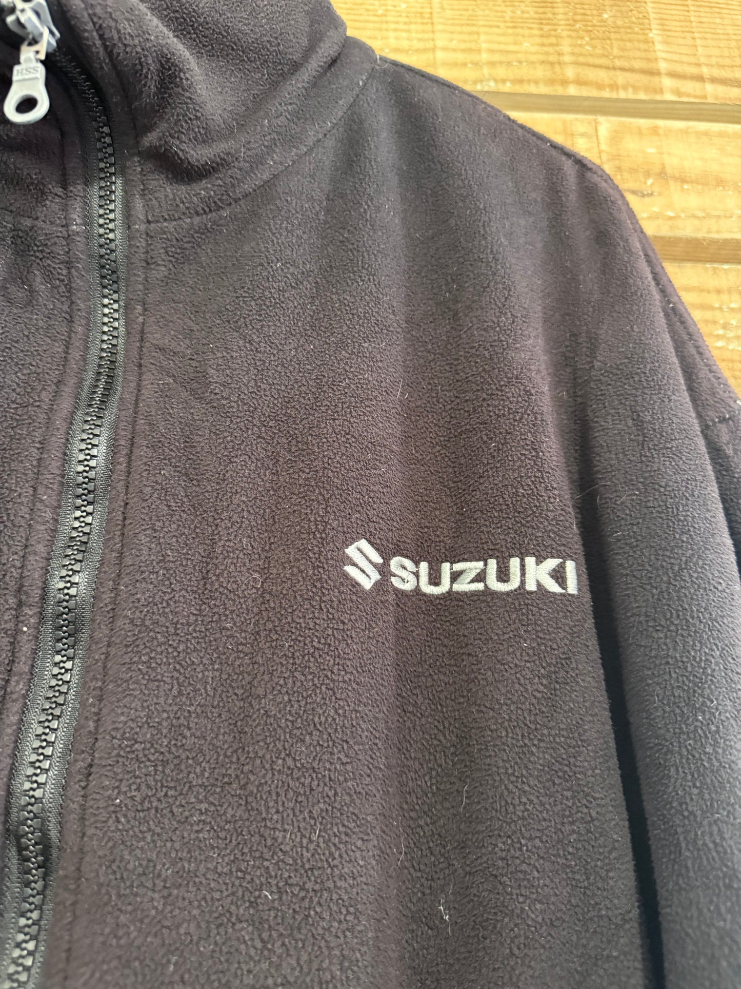 Vintage 90s Suzuki Fleece Jacket. Zip up. Size Large. Black. Car/ motorsport/ racing.