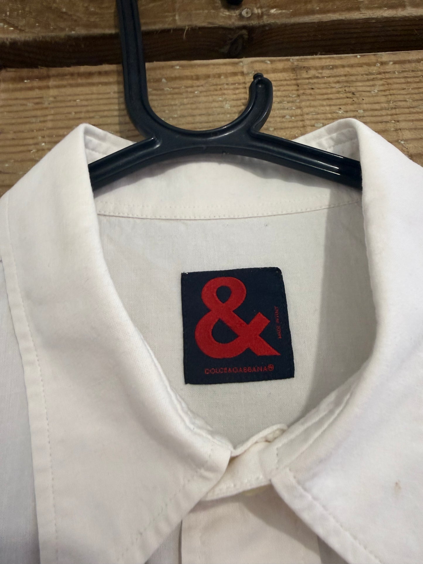 Vintage 90s Dolce & Gabbana white cotton button up short sleeve shirt. Size Medium. 44” chest.