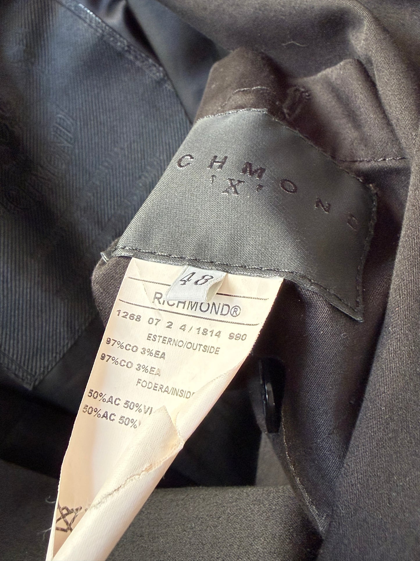 Vintage Y2K John Richmond double breasted mac miltary style jacket. Size Medium. Black.