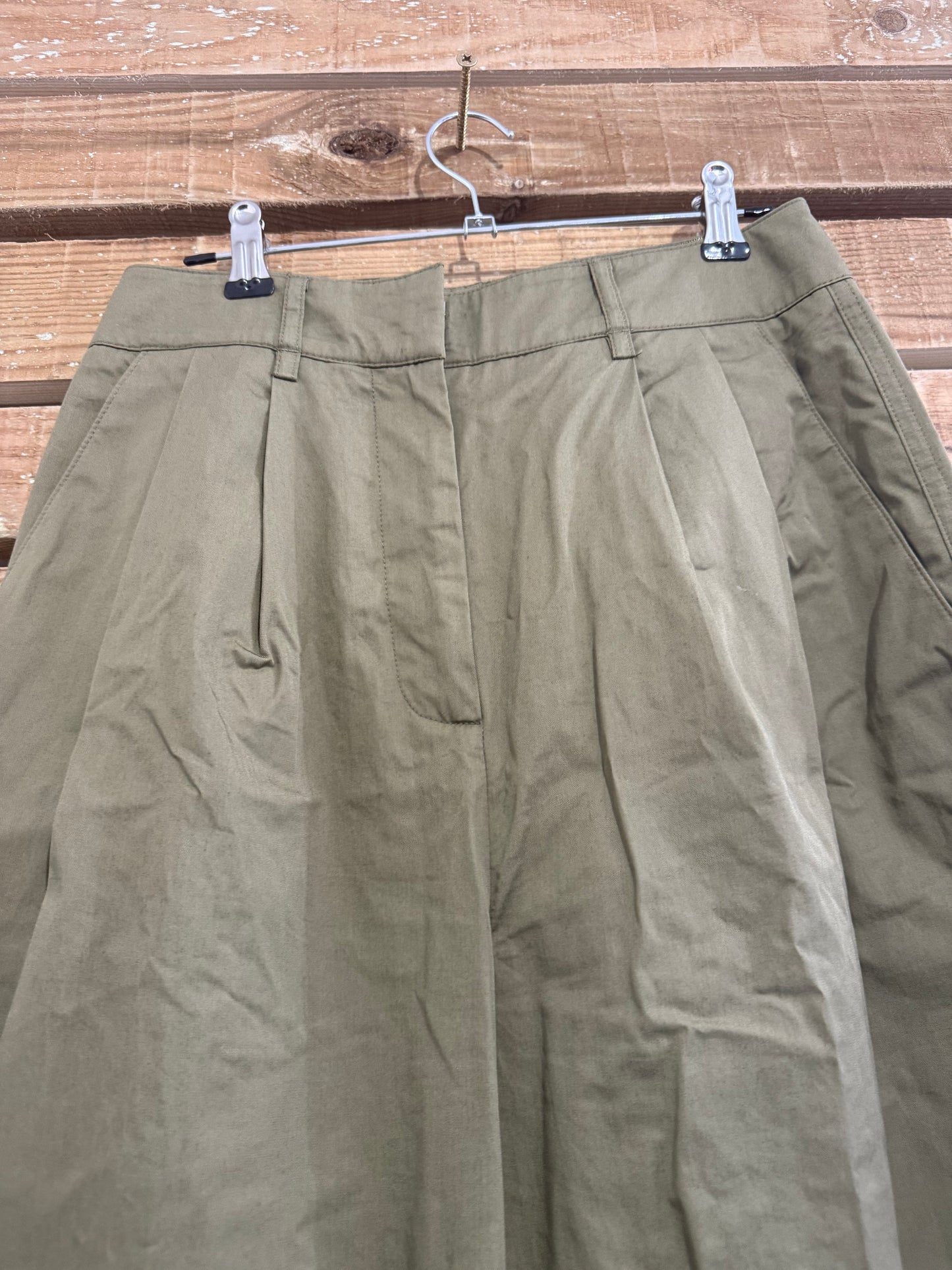 Mint Velvet khaki tapered trousers. Size UK8, 26” waist.