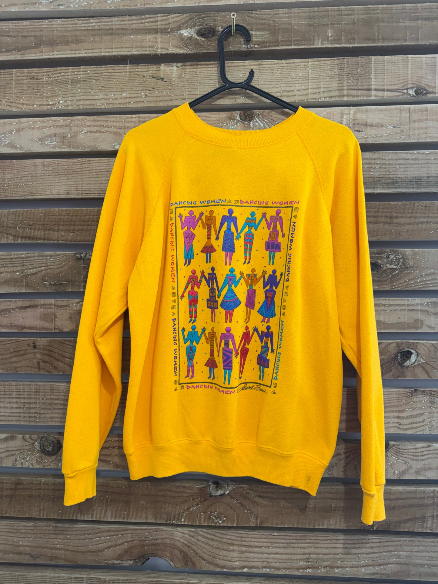 Vintage 80s Laurel Burch Dancing ladies sweater/ sweatshirt. Made in USA. Size Large.