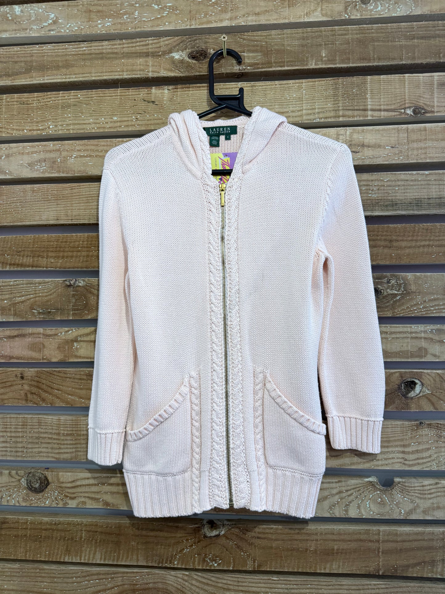Vintage Y2K Ralph Lauren zip up knit Hoodie cardigan/ jumper. Pink. Size Small.