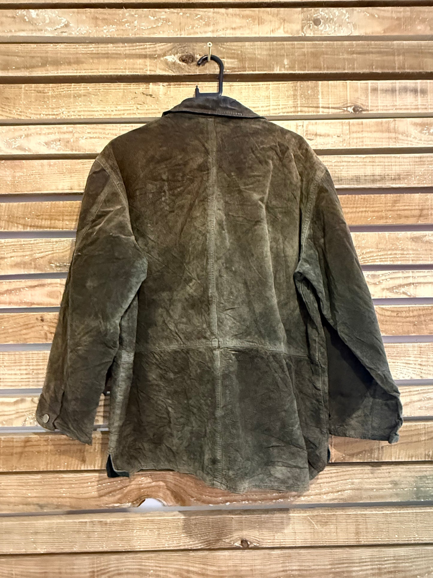 Vintage 90s Eddie Bauer suede leather  jacket. Khaki Green. Size Large
