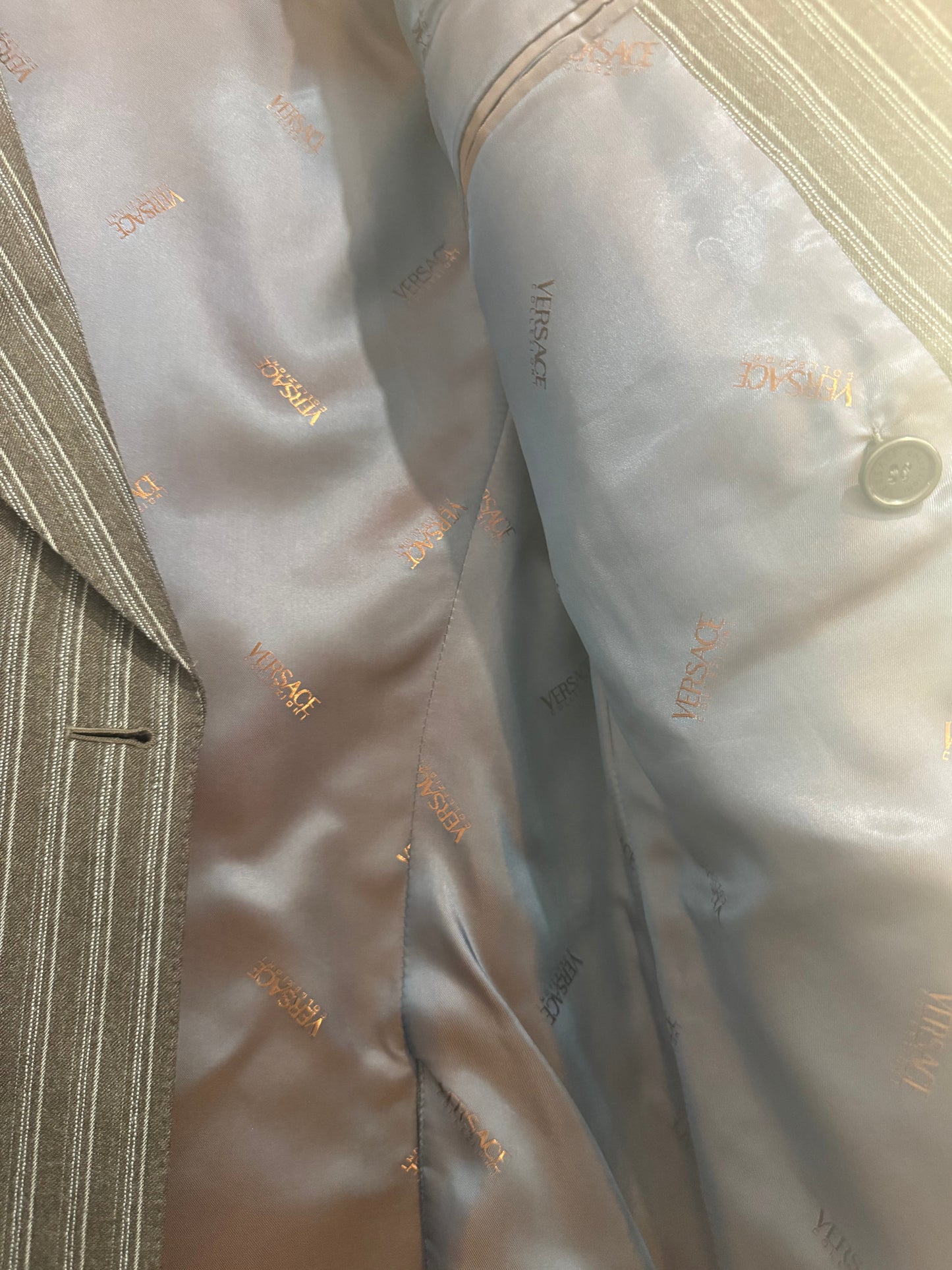Vintage 90s Versace - Pinstripe 2 piece suit. Jacket & Trousers. 42” chest, 32”waist. Deadstock.