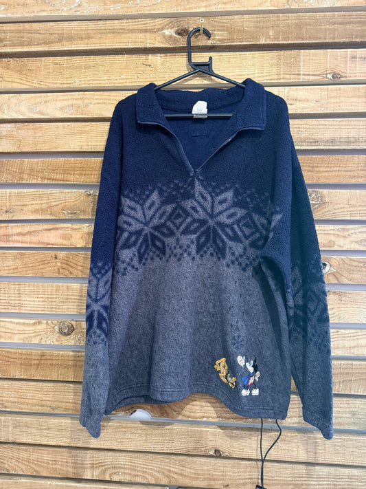 Vintage 90s Disney Mickey & Goofy embroidered pattern 1/4 zip fleece. Size XL.