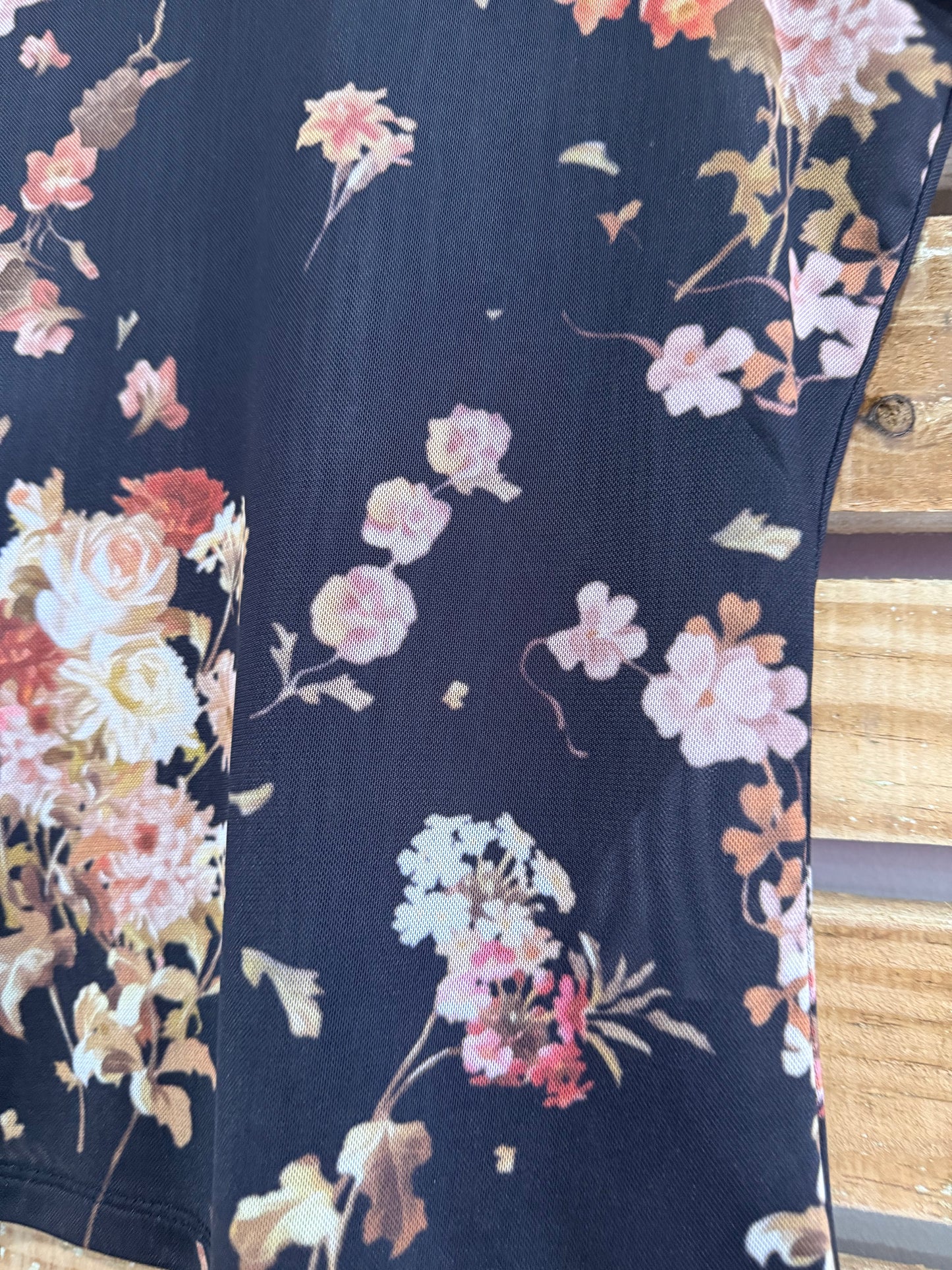 AllSaints Pink Ellie Black Floral Print Mesh T-Shirt. Size UK10.