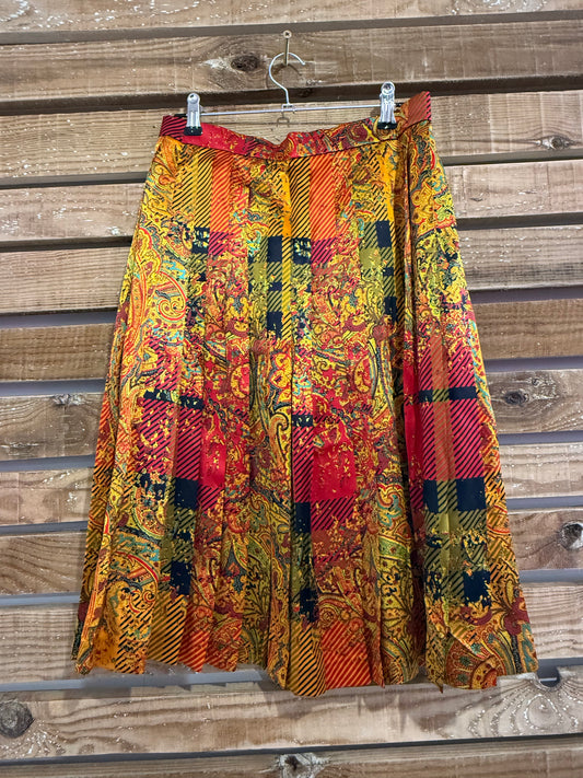 Vintage 80s Louis Feraud printed pattern silk skirt. Summer. Waist 28” size 8-10