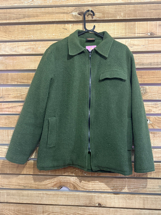 Vintage 90s RARE Egmont wool zip up jacket. New Zealand. Green. Size Medium.