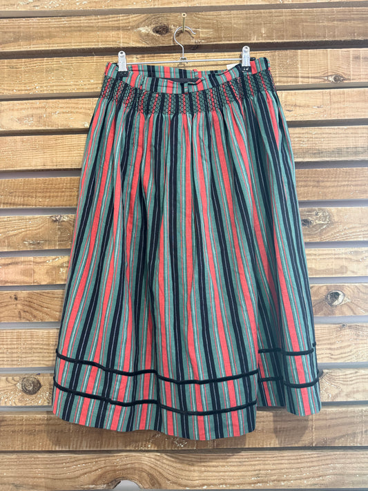 Vintage 70s striped drindl skirt. 100% cotton midi skirt. Size 8-10. Rockabilly