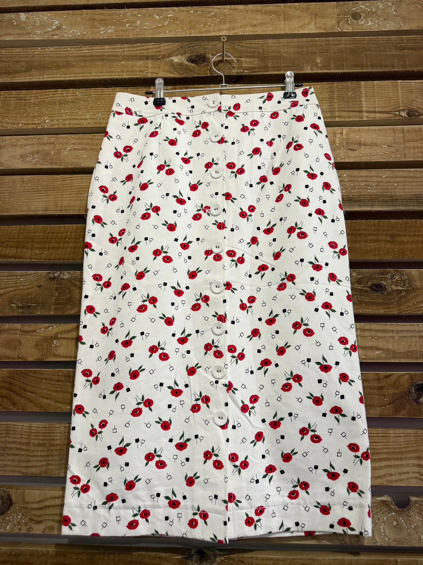 Vintage 80s, 40s style, Aquascutum Novelty print pencil skirt. Poppy. Summer. Size 10.