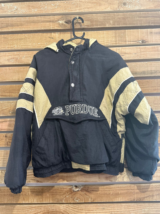 Vintage 90s Purdue NCAA hooded 1/4 zip sports Starter jacket. Medium