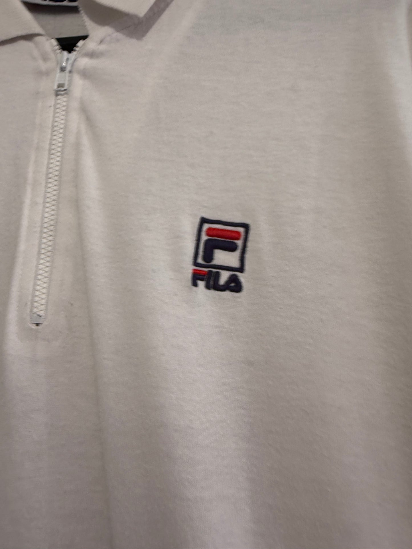 Vintage 90s Fila zip up polo shirt. White. Size Medium. 44” chest. Golf/Sports