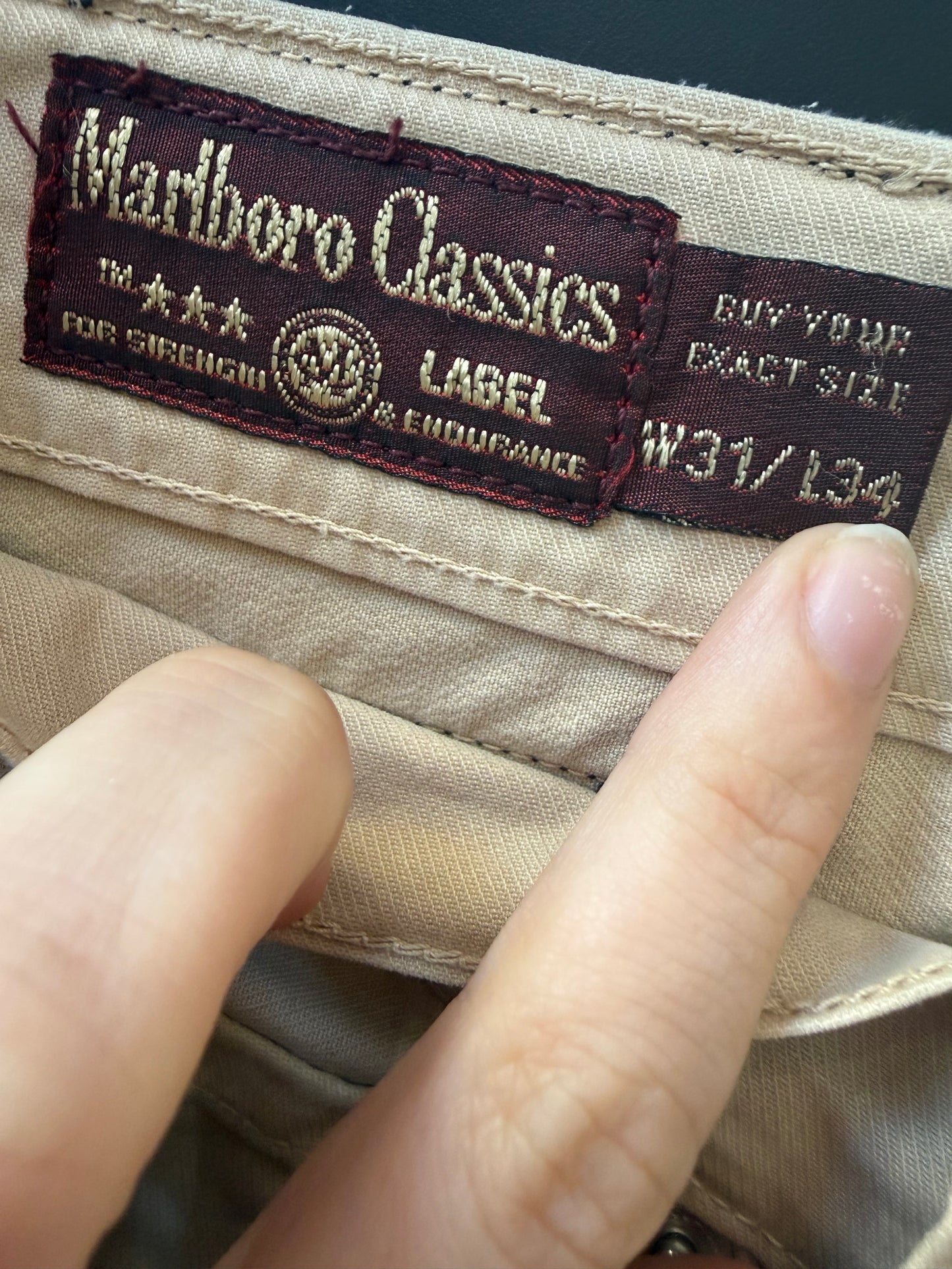 Vintage 90s Marlboro jeans pants/ trousers. Beige. 31” waist, 30” leg.