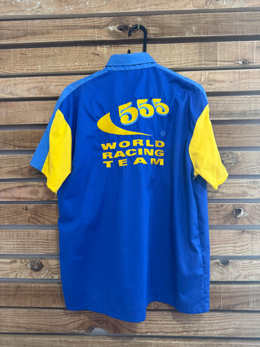 Vintage 90s World Racing Team Button  555 Motorsports Racing Shirt. Size Small. F1.