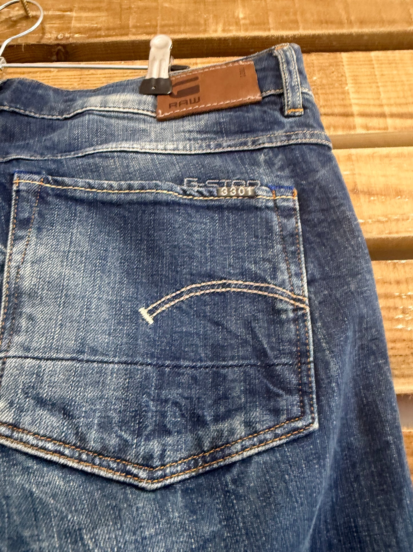 Vintage Y2K G-Star Raw stonewash 3301 Jeans. Blue. 32” waist” 30” leg.