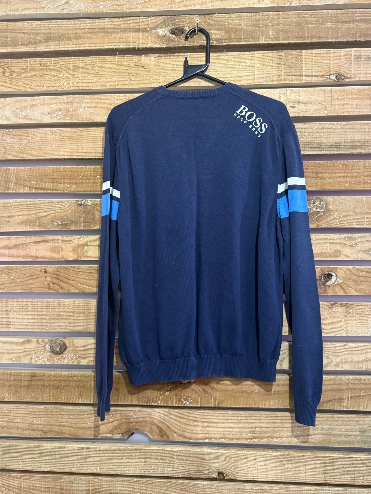 Vintage 90s Hugo Boss spell-out crewneck jumper/ sweater. Navy blue. Size Large.