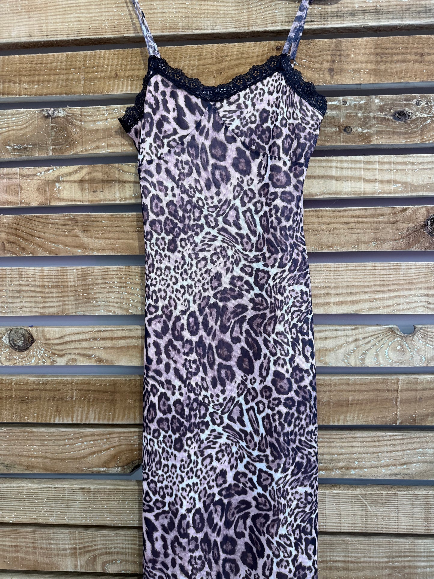 Vintage Y2K Miss Selfridge leopard print lace trim  maxi dress. Summer. Size UK10.