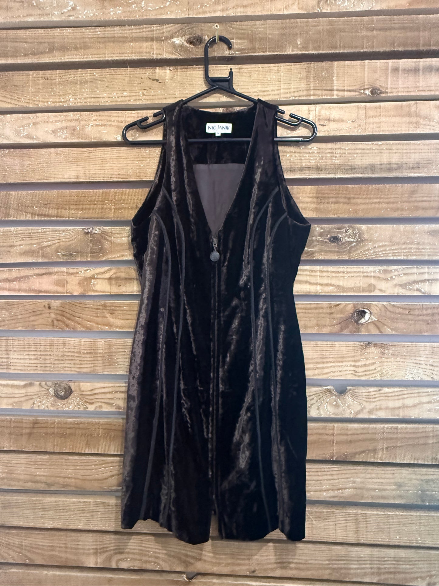Vintage Y2K Nic Janik velvet zipped front sheath dress. Evening. Size UK8-10