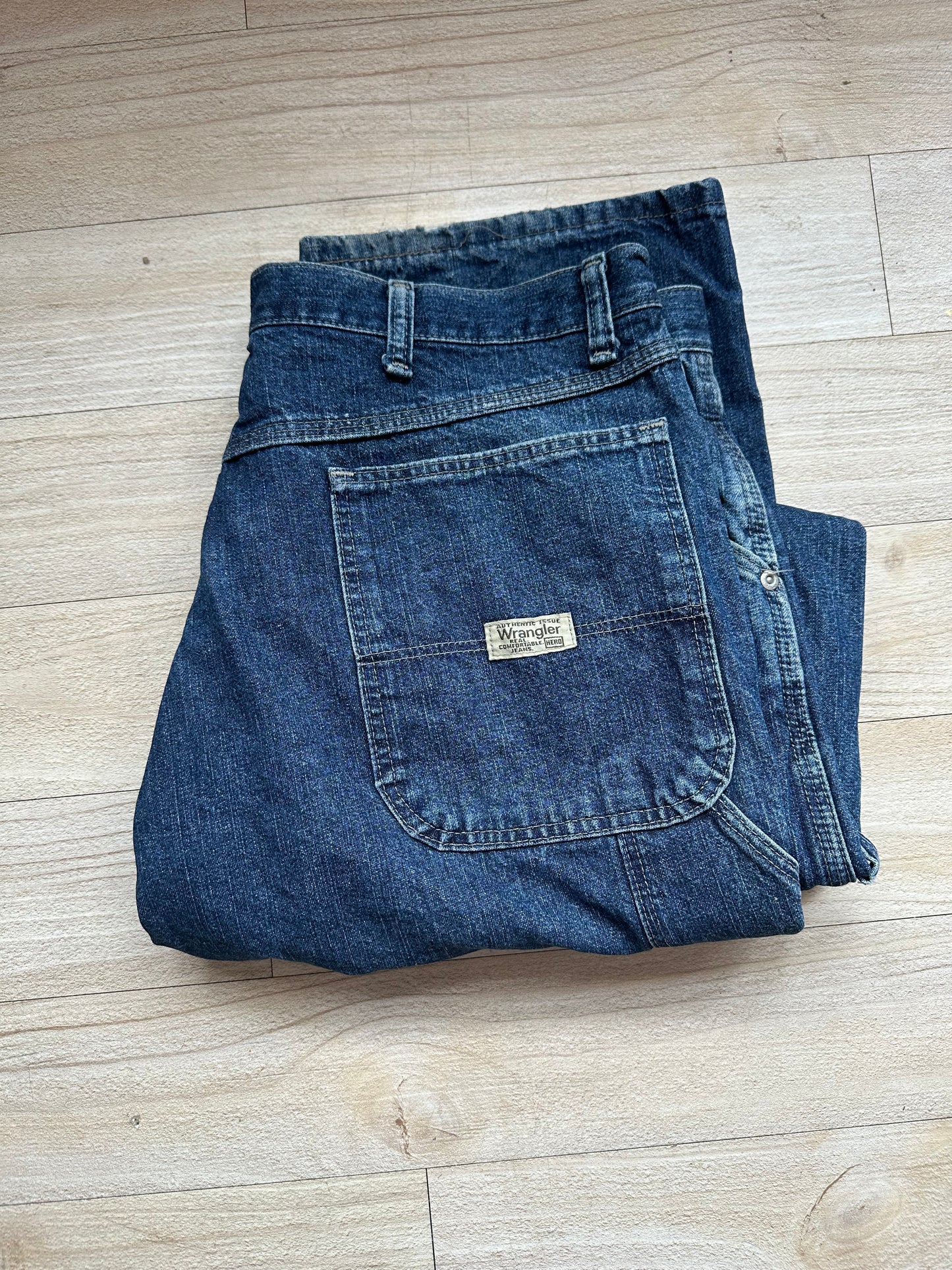 Vintage 90s wrangler carpenter blue denim jeans. Baggy/ skater. Waist 36”, leg 30”