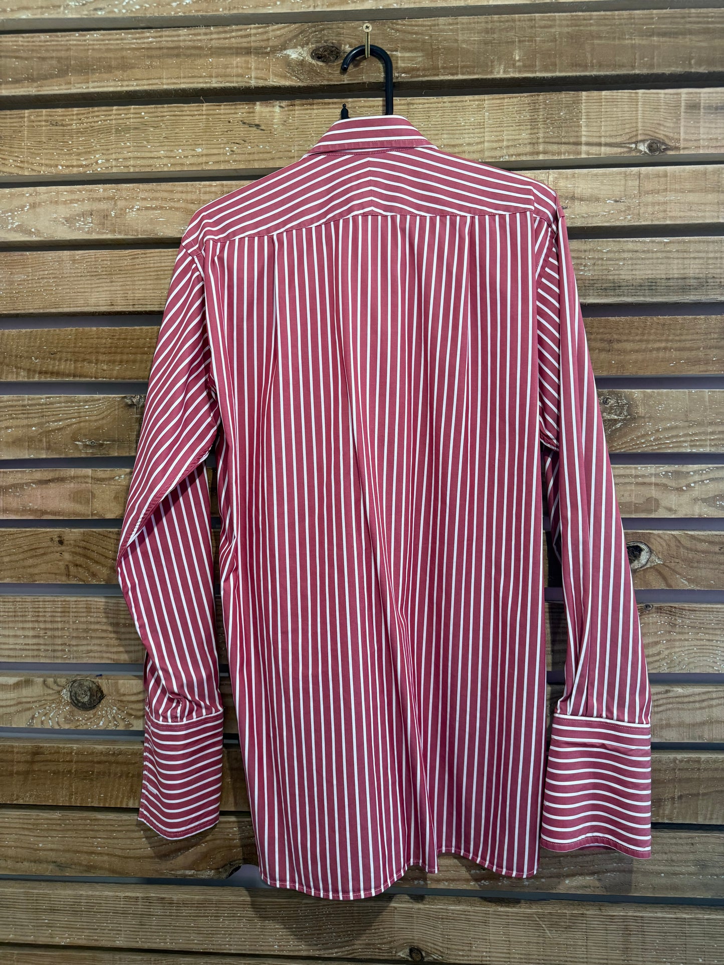 Vintage 90s Aquascutum Dress Shirt - French Cuffs, 15.5” Collar, 46” chest. Size Large. Red stripe.