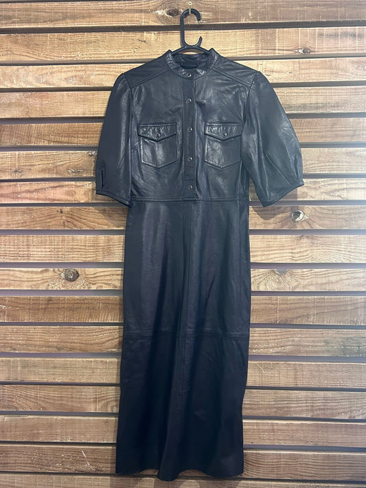 All saints Jackie puff sleeve leather midi dress. Size 6.