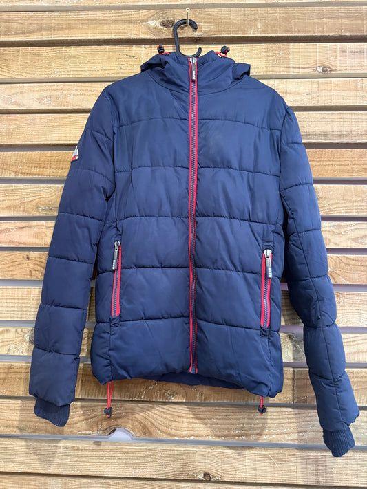 Superdry puffer hooded jacket/ coat. Blue Size XS.